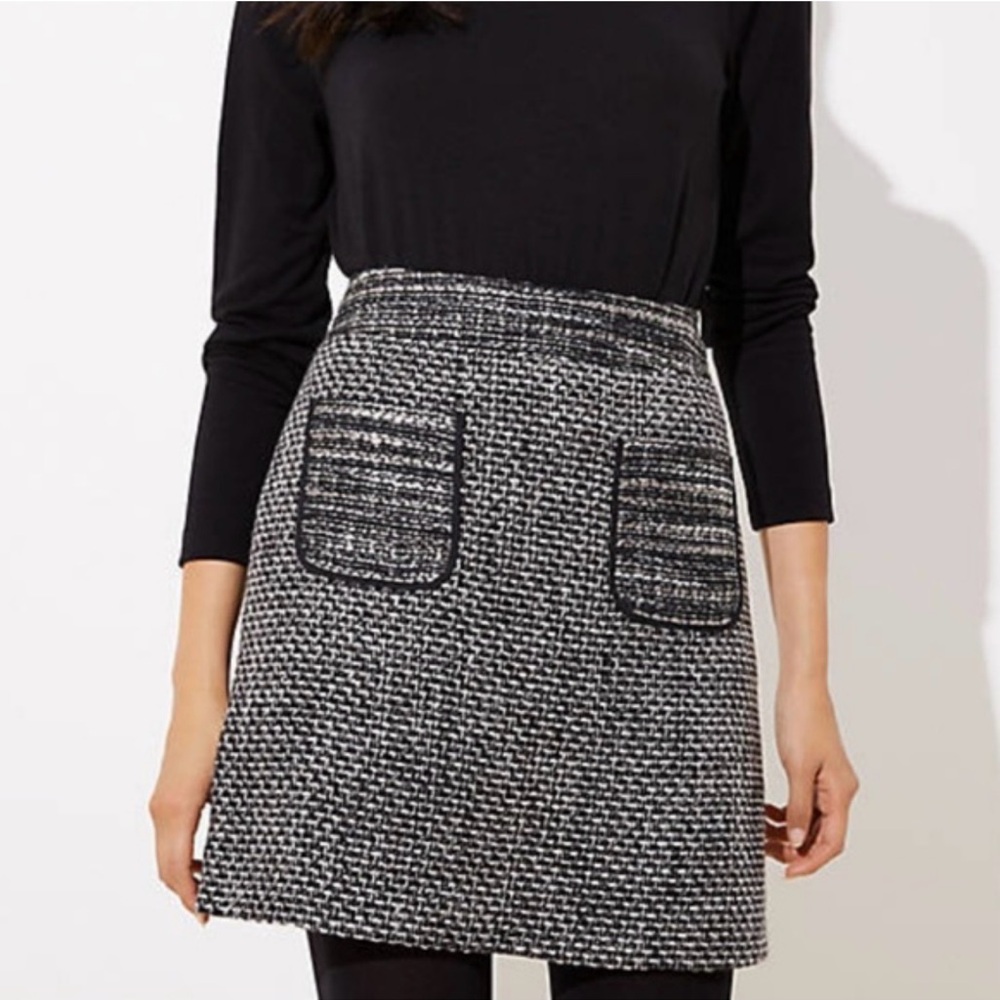 Loft women’s 12‎ black silver and white textured tweed skirt with pockets
